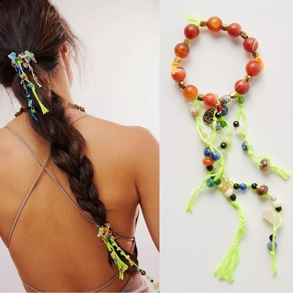 Free People Ariana Ost The Sand Dripp Hair Tie in Lime Green NWT Bracelet - Picture 1 of 13